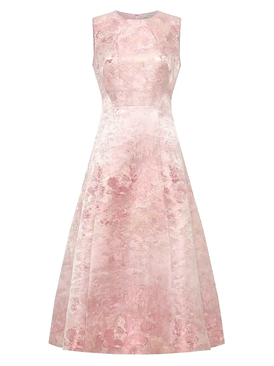 Kay Unger Women's Philippa Metallic Jacquard Tea-Length Dress - Bloom | Image 1 Kay Unger Women's Philippa Metallic Jacquard Tea-Length Dress - Bloom | Image 1