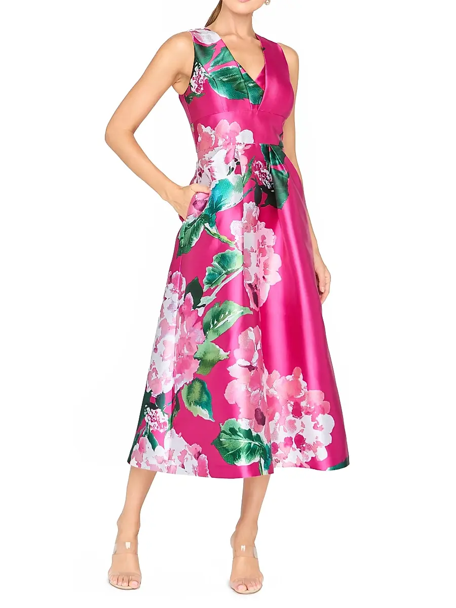 Kay Unger Women's Raina Hydrangea Tea-Length Dress | Thumbnail 2 Kay Unger Women's Raina Hydrangea Tea-Length Dress | Thumbnail 2