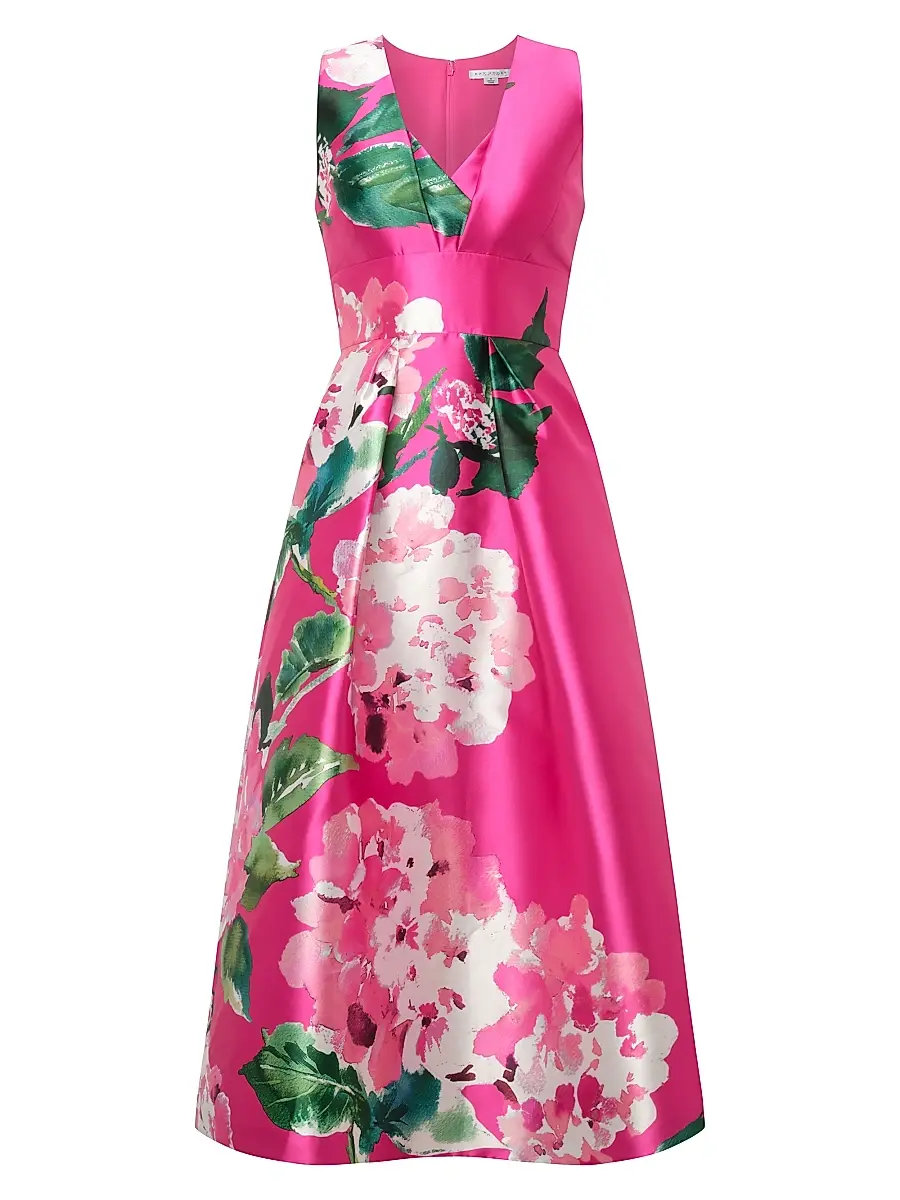 Kay Unger Women's Raina Hydrangea Tea-Length Dress - Spring Pink | Image 1 Kay Unger Women's Raina Hydrangea Tea-Length Dress - Spring Pink | Image 1