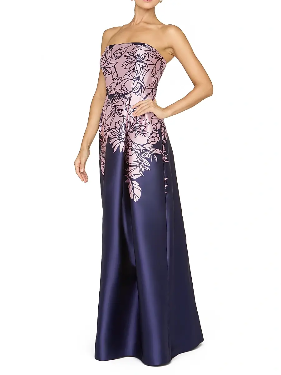 Kay Unger Women's Leona Floral Strapless Gown | Thumbnail 4 Kay Unger Women's Leona Floral Strapless Gown | Thumbnail 4