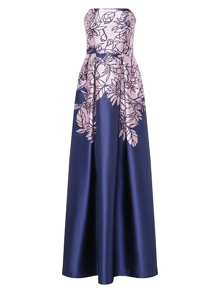 Kay Unger Women's Leona Floral Strapless Gown - Deep Navy | Image 1 Kay Unger Women's Leona Floral Strapless Gown - Deep Navy | Image 1