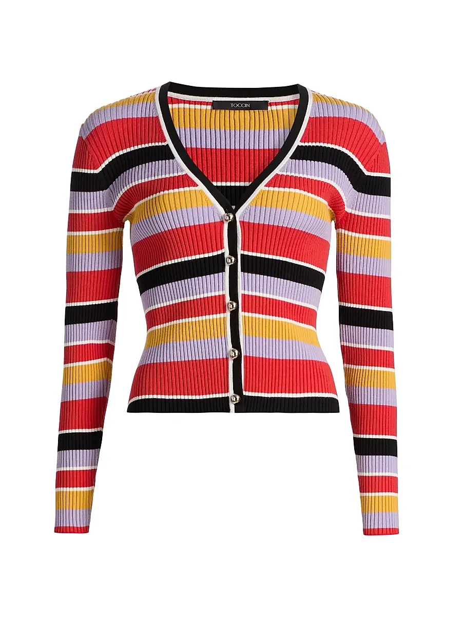 Toccin Women's Greta Striped Rib-Knit Cardigan