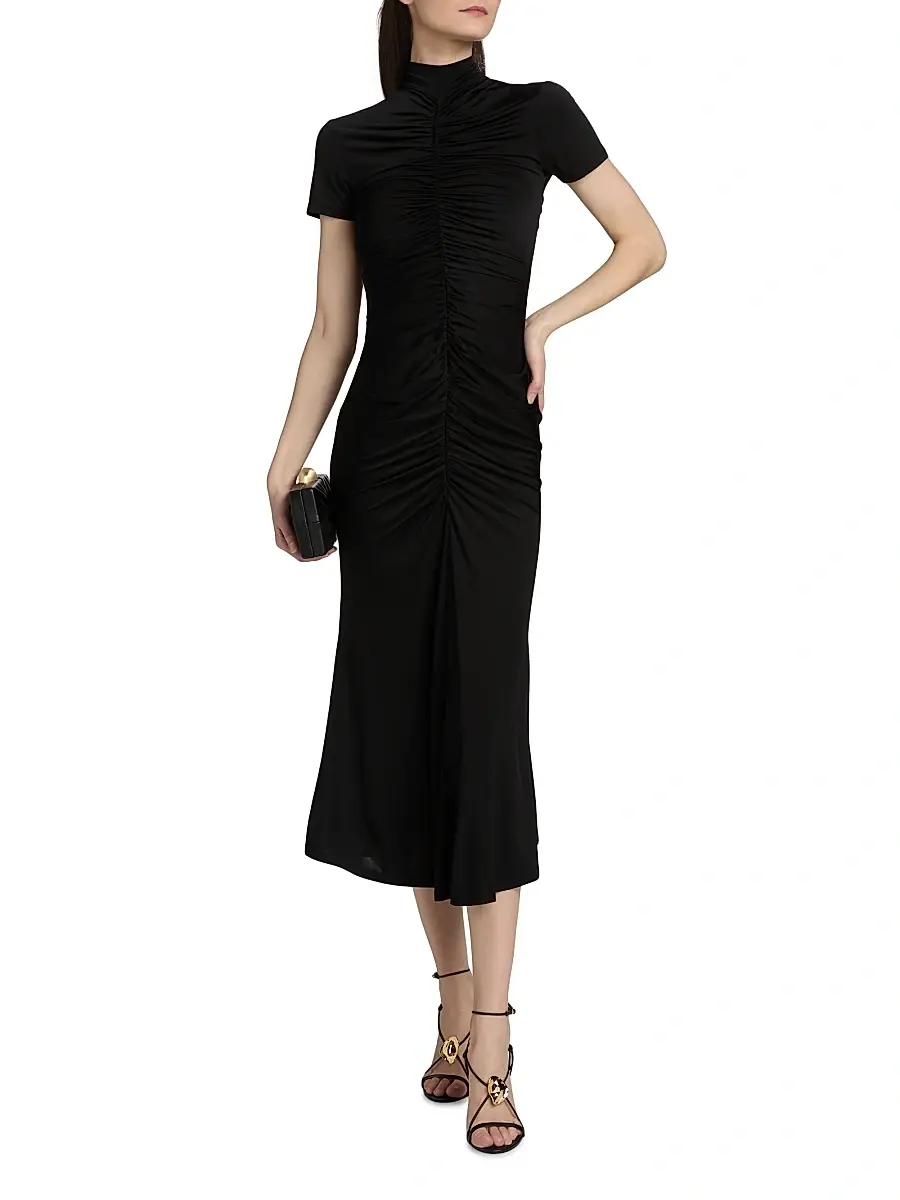Toccin Women's Gracelyn Ruched Knit Mock-Turtleneck Midi-Dress | Thumbnail 3 Toccin Women's Gracelyn Ruched Knit Mock-Turtleneck Midi-Dress | Thumbnail 3