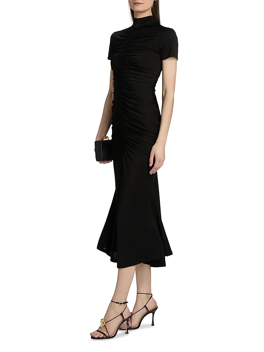 Toccin Women's Gracelyn Ruched Knit Mock-Turtleneck Midi-Dress | Thumbnail 4 Toccin Women's Gracelyn Ruched Knit Mock-Turtleneck Midi-Dress | Thumbnail 4