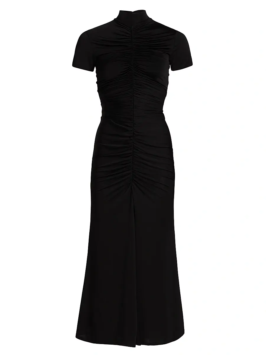 Toccin Women's Gracelyn Ruched Knit Mock-Turtleneck Midi-Dress