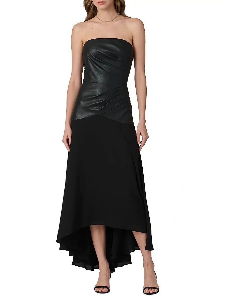 Shoshanna Women's Rustin Draped Faux-Leather Strapless Midi-Dress | Thumbnail 2 Shoshanna Women's Rustin Draped Faux-Leather Strapless Midi-Dress | Thumbnail 2