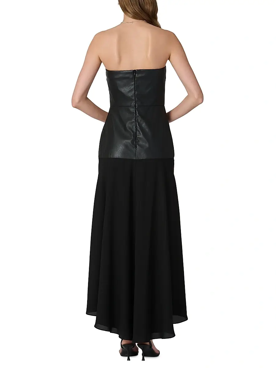 Shoshanna Women's Rustin Draped Faux-Leather Strapless Midi-Dress | Thumbnail 3 Shoshanna Women's Rustin Draped Faux-Leather Strapless Midi-Dress | Thumbnail 3
