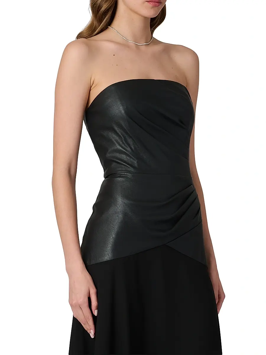 Shoshanna Women's Rustin Draped Faux-Leather Strapless Midi-Dress | Thumbnail 4 Shoshanna Women's Rustin Draped Faux-Leather Strapless Midi-Dress | Thumbnail 4