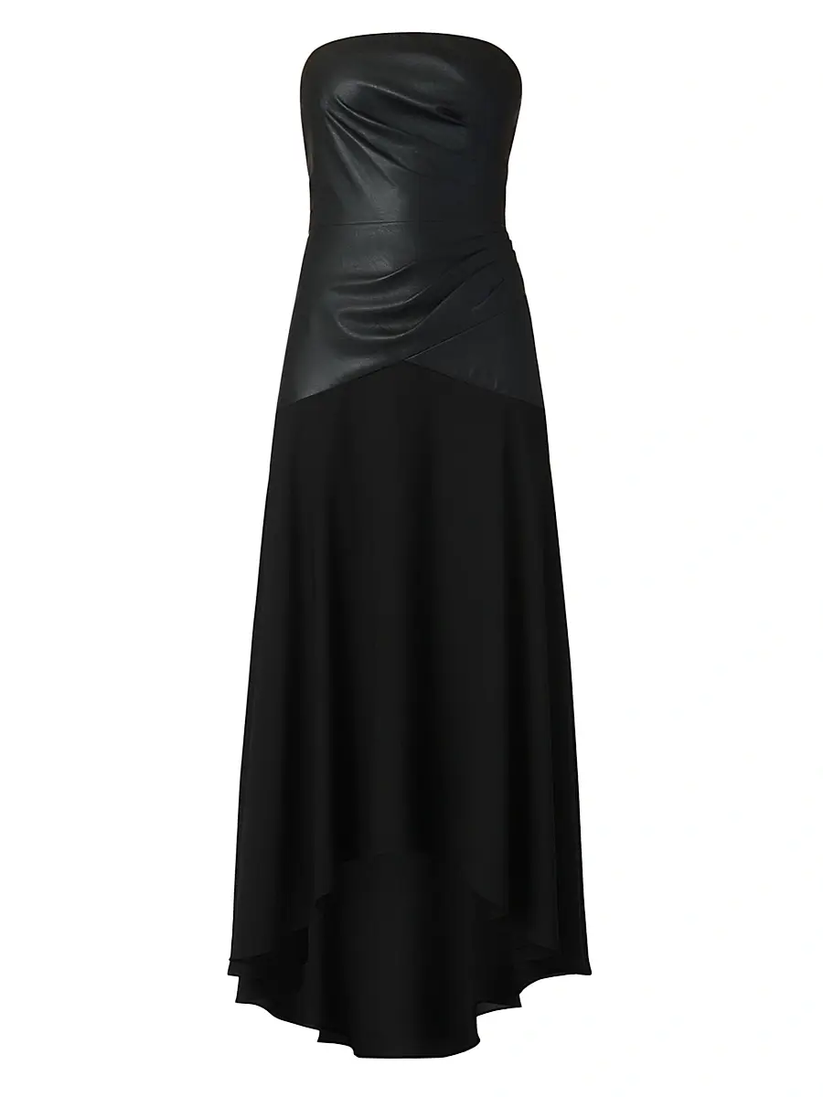 Shoshanna Women's Rustin Draped Faux-Leather Strapless Midi-Dress