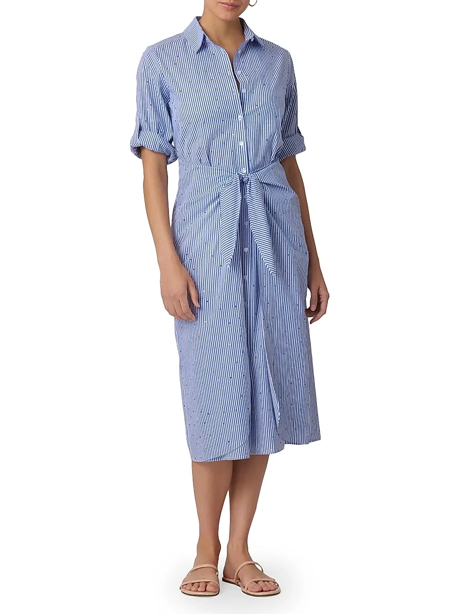Shoshanna Women's Striped Cotton Tie-Waist Shirtdress | Thumbnail 2 Shoshanna Women's Striped Cotton Tie-Waist Shirtdress | Thumbnail 2