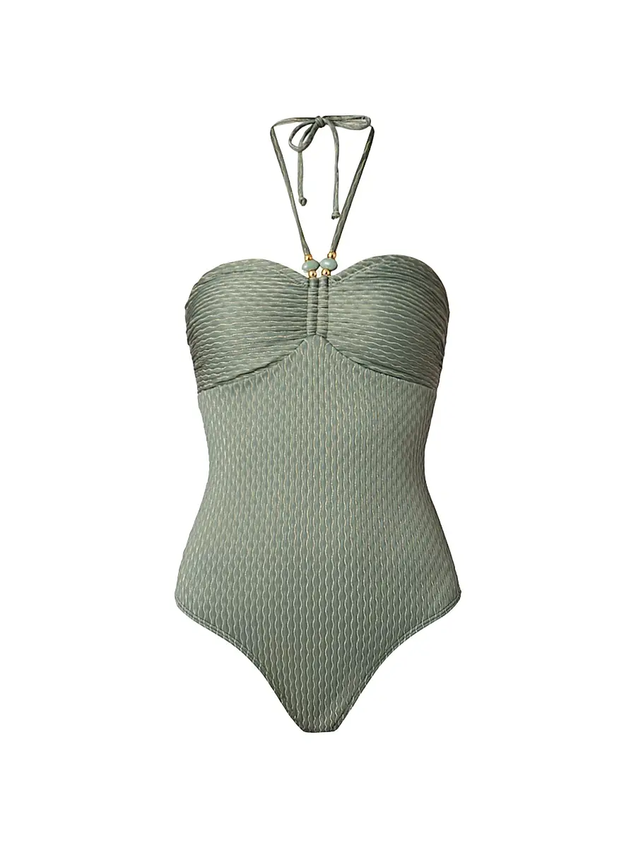 Shoshanna Women's Metallic Ripplied-Knit One-Piece Swimsuit - Palm Gold - Size 10 | Image 1 Shoshanna Women's Metallic Ripplied-Knit One-Piece Swimsuit - Palm Gold - Size 10 | Image 1