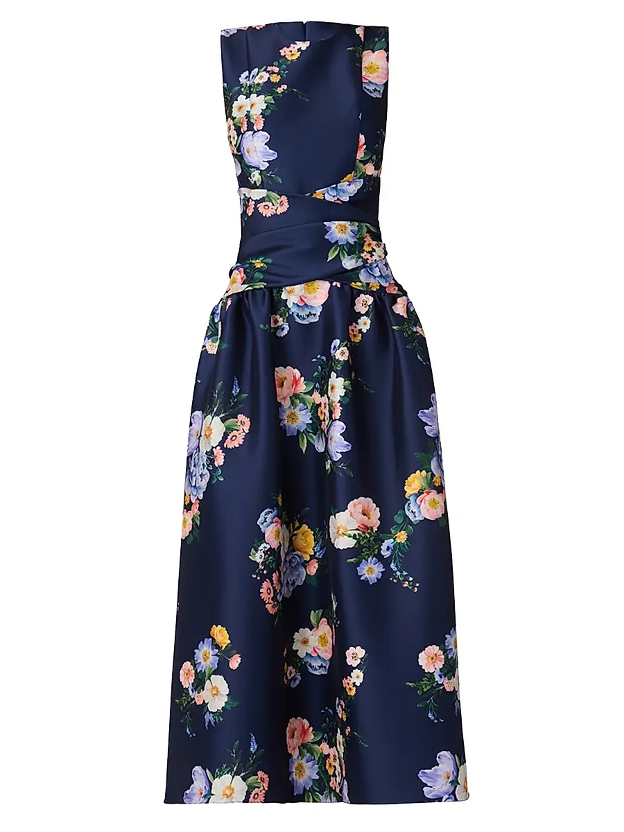 Shoshanna Women's Marie Floral Mikado Cocktail Dress - Navy Multi | Image 1 Shoshanna Women's Marie Floral Mikado Cocktail Dress - Navy Multi | Image 1