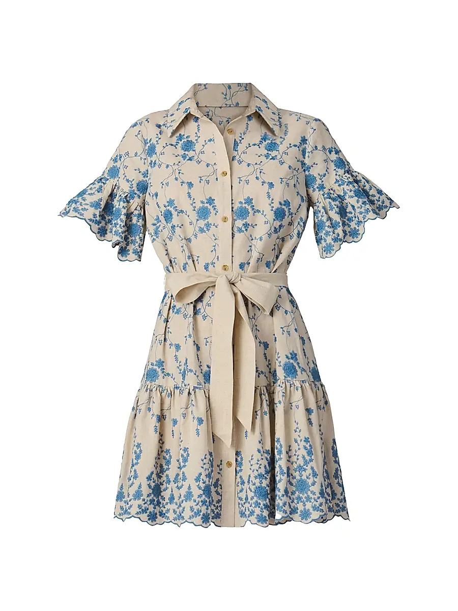 Shoshanna Women's Lima Floral Cotton-Blend Minidress - Flax Powder Blue | Image 1 Shoshanna Women's Lima Floral Cotton-Blend Minidress - Flax Powder Blue | Image 1
