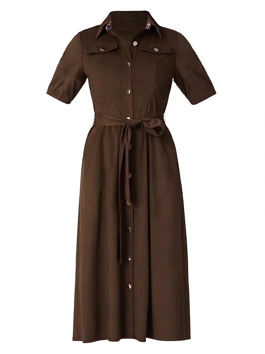 Shoshanna Women's Mara Faux-Suede Button-Front Midi-Dress - Espresso | Image 1 Shoshanna Women's Mara Faux-Suede Button-Front Midi-Dress - Espresso | Image 1