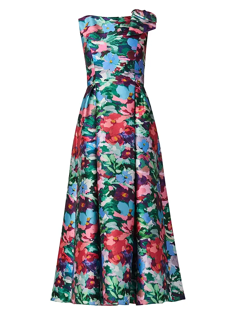 Shoshanna Women's Eleanor Pleated Floral Midi-Dress - Navy Multi | Image 1 Shoshanna Women's Eleanor Pleated Floral Midi-Dress - Navy Multi | Image 1
