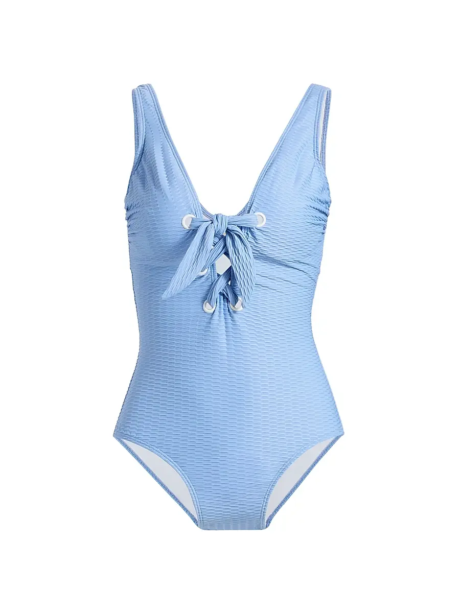 Shoshanna Women's Lace-Up One-Piece Swimsuit - Light Blue | Image 1 Shoshanna Women's Lace-Up One-Piece Swimsuit - Light Blue | Image 1