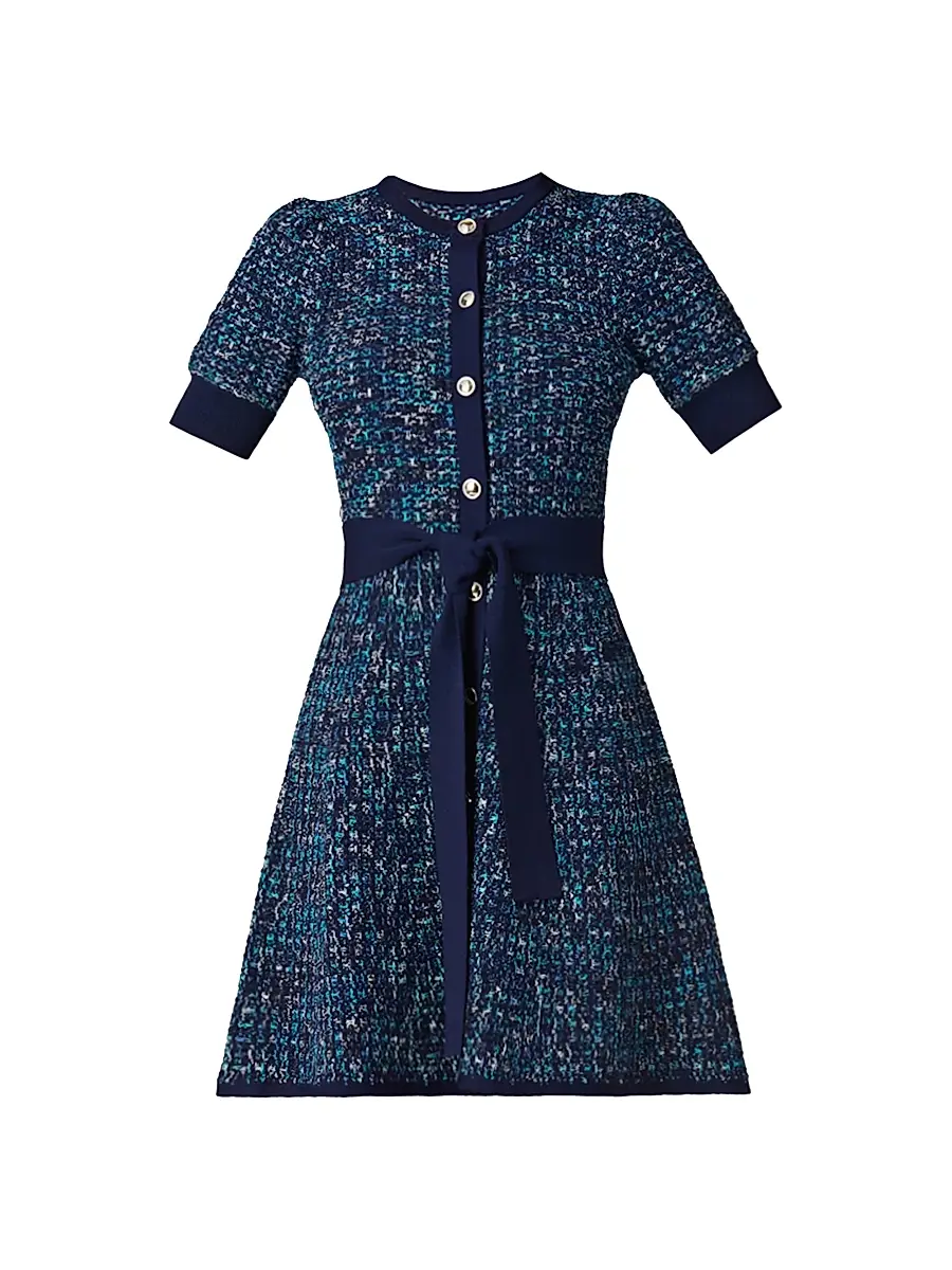 Shoshanna Women's Harriet Tweed Belted Minidress - Blue Melange | Image 1 Shoshanna Women's Harriet Tweed Belted Minidress - Blue Melange | Image 1