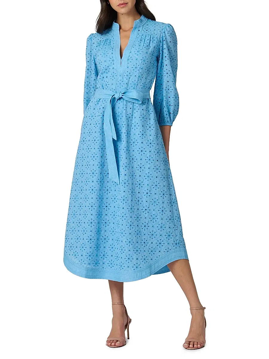 Shoshanna Women's Adele Embroidered Cotton-Linen Midi-Dress | Thumbnail 2