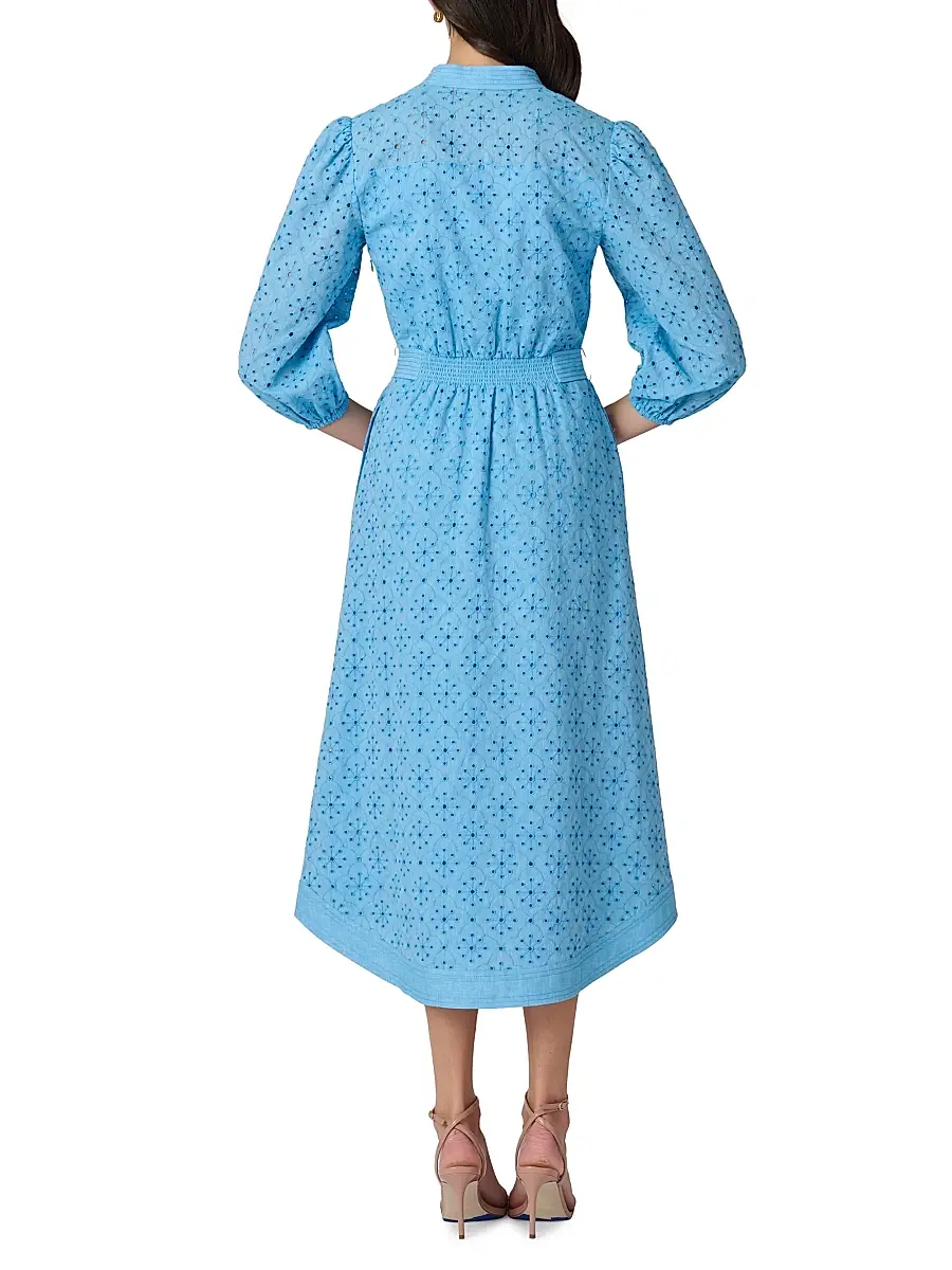 Shoshanna Women's Adele Embroidered Cotton-Linen Midi-Dress | Thumbnail 3