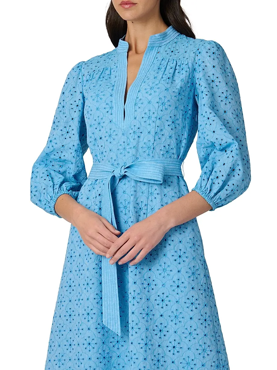 Shoshanna Women's Adele Embroidered Cotton-Linen Midi-Dress | Thumbnail 4