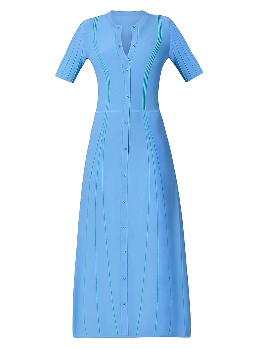 Shoshanna Women's Anne Knitted Button-Front Midi-Dress - Vista Blue Mint | Image 1 Shoshanna Women's Anne Knitted Button-Front Midi-Dress - Vista Blue Mint | Image 1