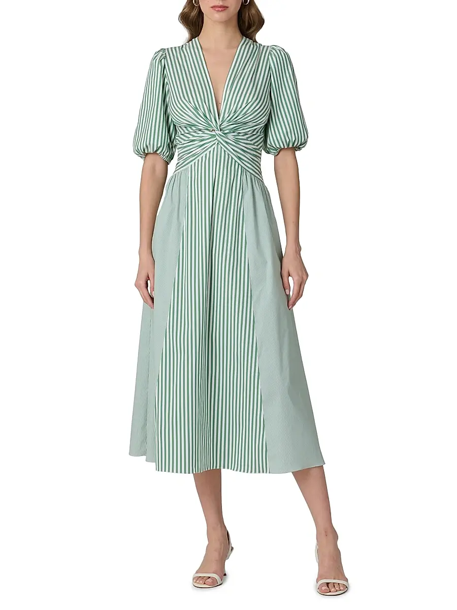 Shoshanna Women's Margaret Striped Cotton A-Line Midi-Dress | Thumbnail 2