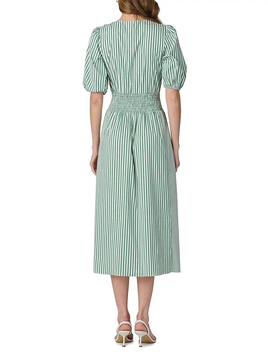 Shoshanna Women's Margaret Striped Cotton A-Line Midi-Dress | Thumbnail 3
