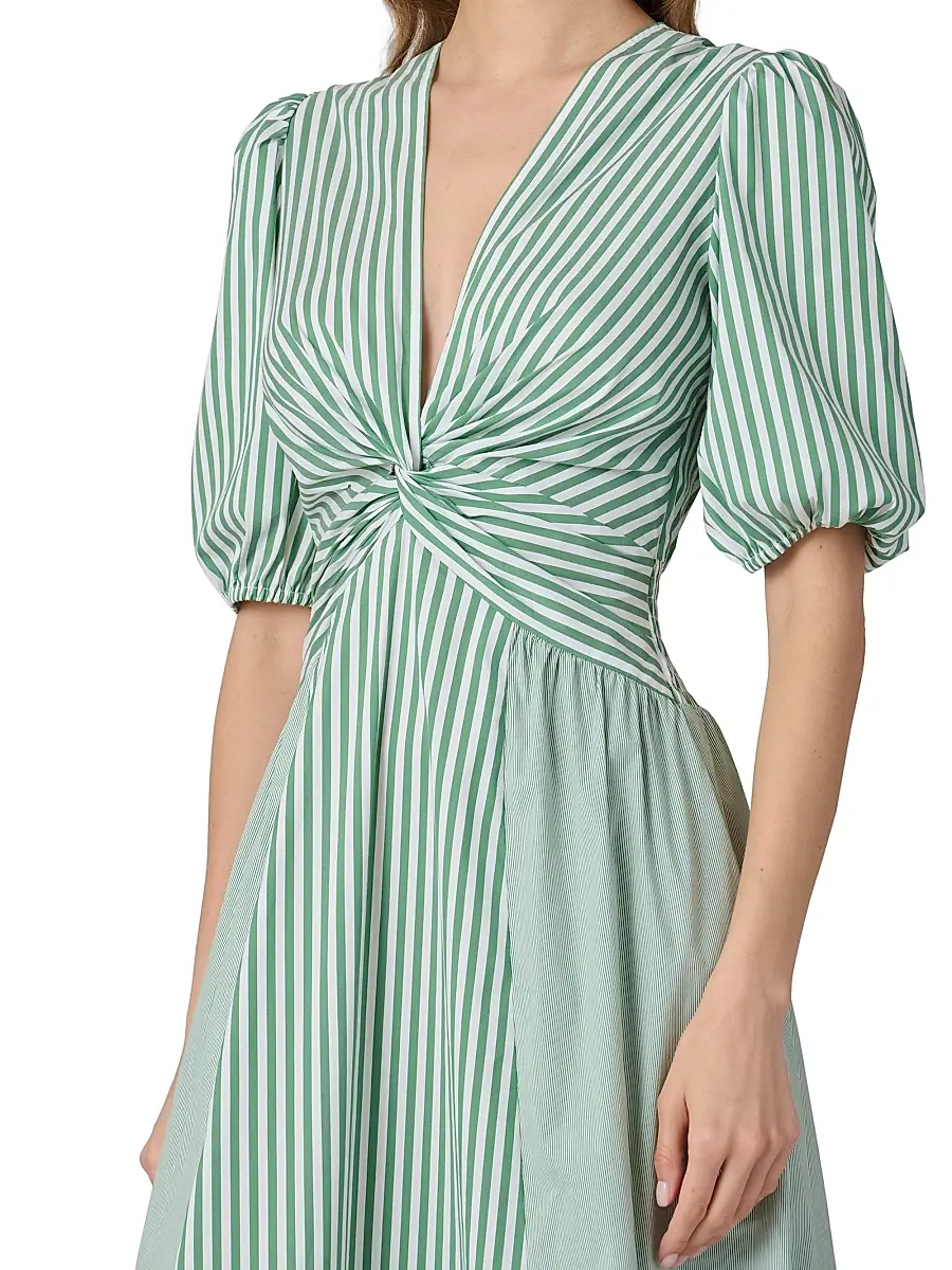 Shoshanna Women's Margaret Striped Cotton A-Line Midi-Dress | Thumbnail 4
