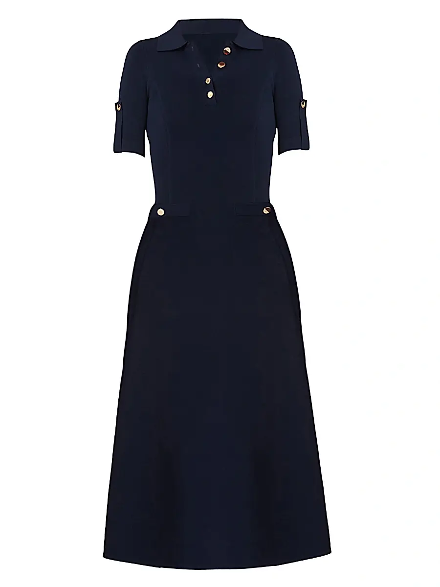 Shoshanna Women's Saylor Compact Knit Midi-Dress - Navy | Image 1 Shoshanna Women's Saylor Compact Knit Midi-Dress - Navy | Image 1