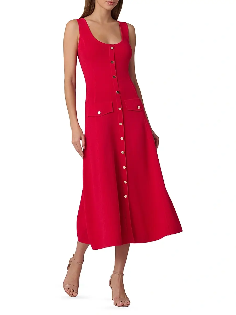Shoshanna Women's Martha Button-Front Midi-Dress | Thumbnail 2 Shoshanna Women's Martha Button-Front Midi-Dress | Thumbnail 2