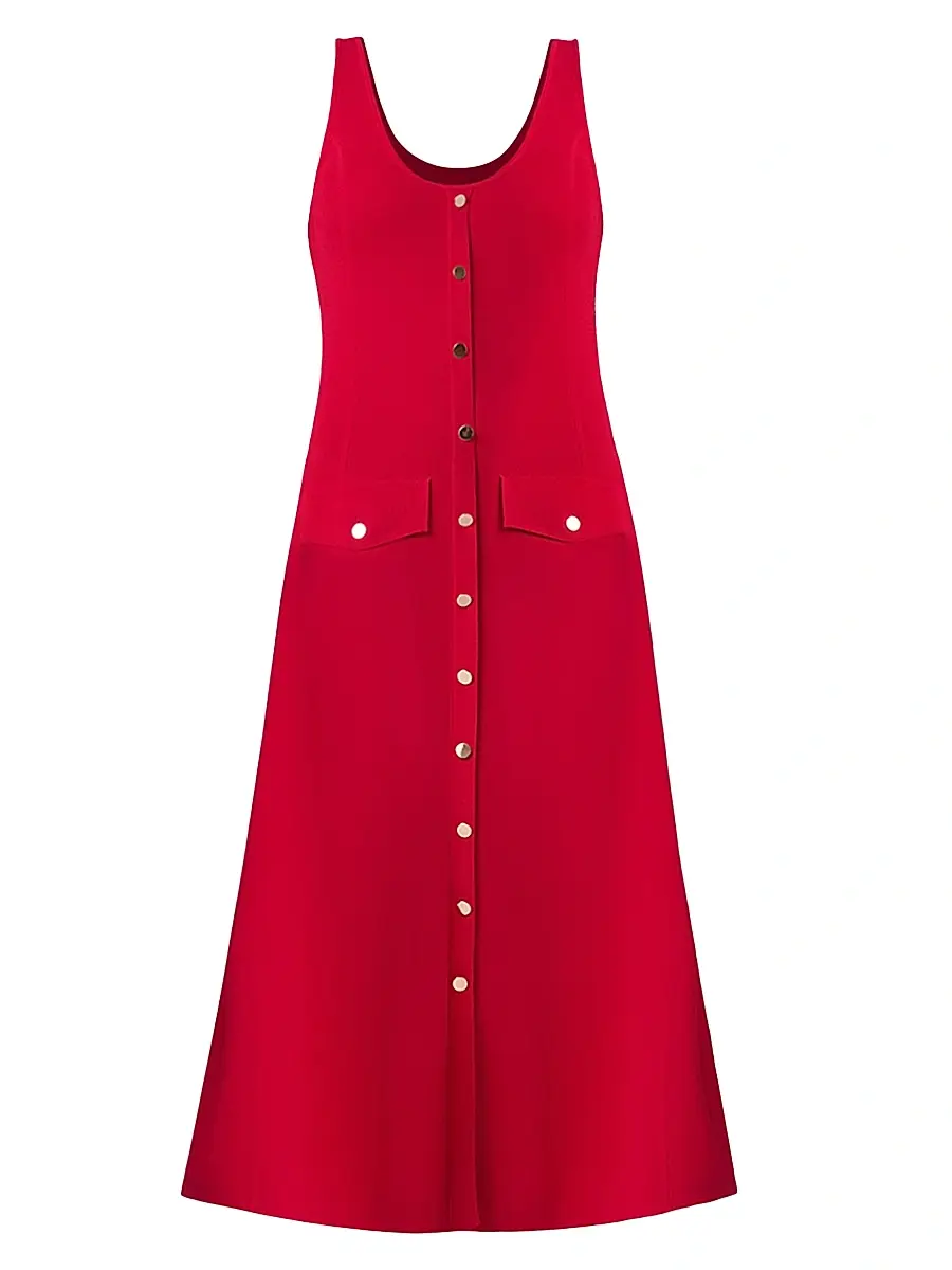 Shoshanna Women's Martha Button-Front Midi-Dress - Cherry | Image 1 Shoshanna Women's Martha Button-Front Midi-Dress - Cherry | Image 1