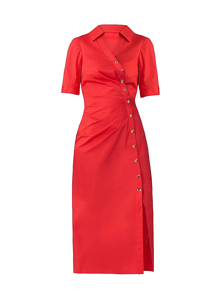 Shoshanna Women's Emmett Stretch Cotton Asymmetric Shirtdress - Tomato | Image 1 Shoshanna Women's Emmett Stretch Cotton Asymmetric Shirtdress - Tomato | Image 1