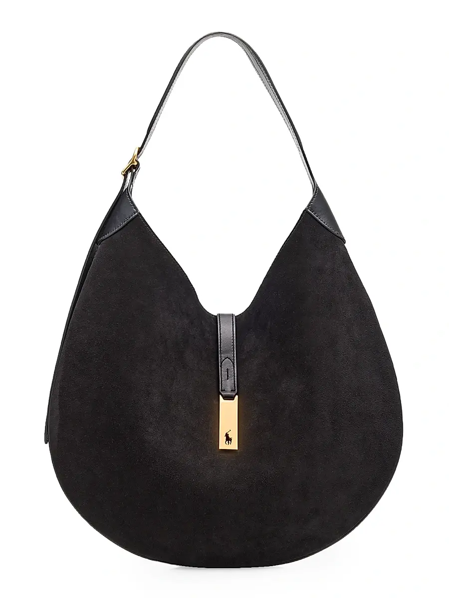 Polo Ralph Lauren Women's Polo ID Suede Shoulder Bag - Black | Image 1 Polo Ralph Lauren Women's Polo ID Suede Shoulder Bag - Black | Image 1