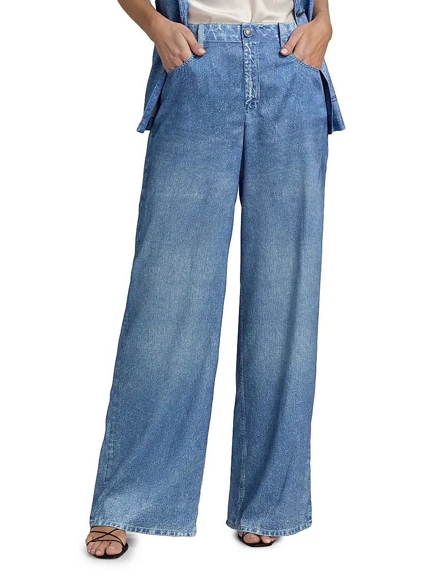 Kobi Halperin Women's Sage Denim Print Satin Pants | Thumbnail 3 Kobi Halperin Women's Sage Denim Print Satin Pants | Thumbnail 3