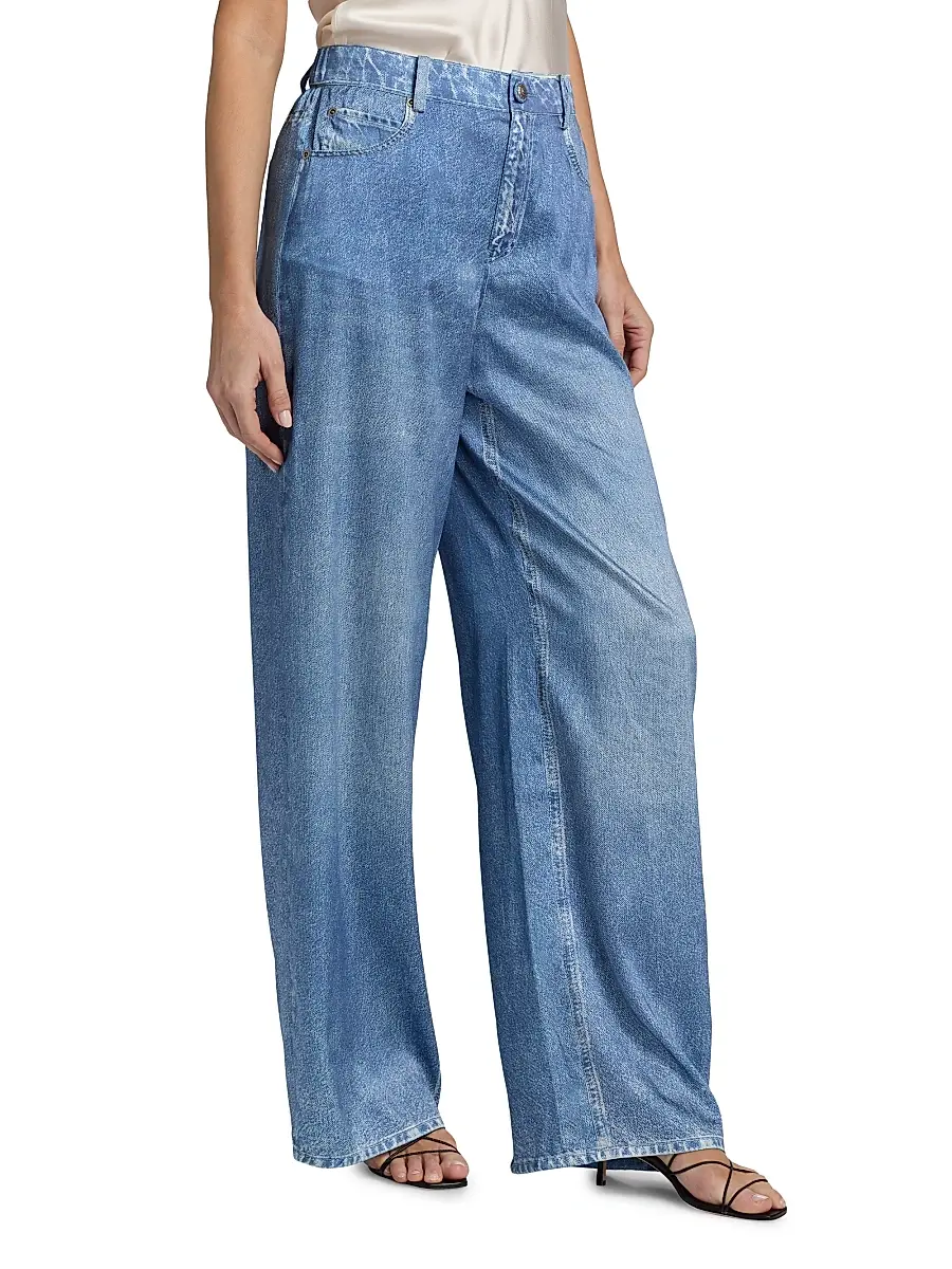 Kobi Halperin Women's Sage Denim Print Satin Pants | Thumbnail 4 Kobi Halperin Women's Sage Denim Print Satin Pants | Thumbnail 4