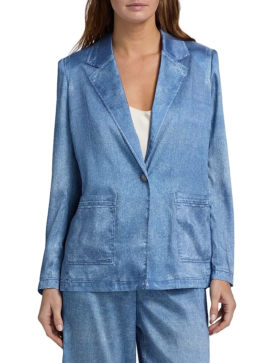 Kobi Halperin Women's Veronica Denim-Printed Satin Blazer | Thumbnail 3 Kobi Halperin Women's Veronica Denim-Printed Satin Blazer | Thumbnail 3