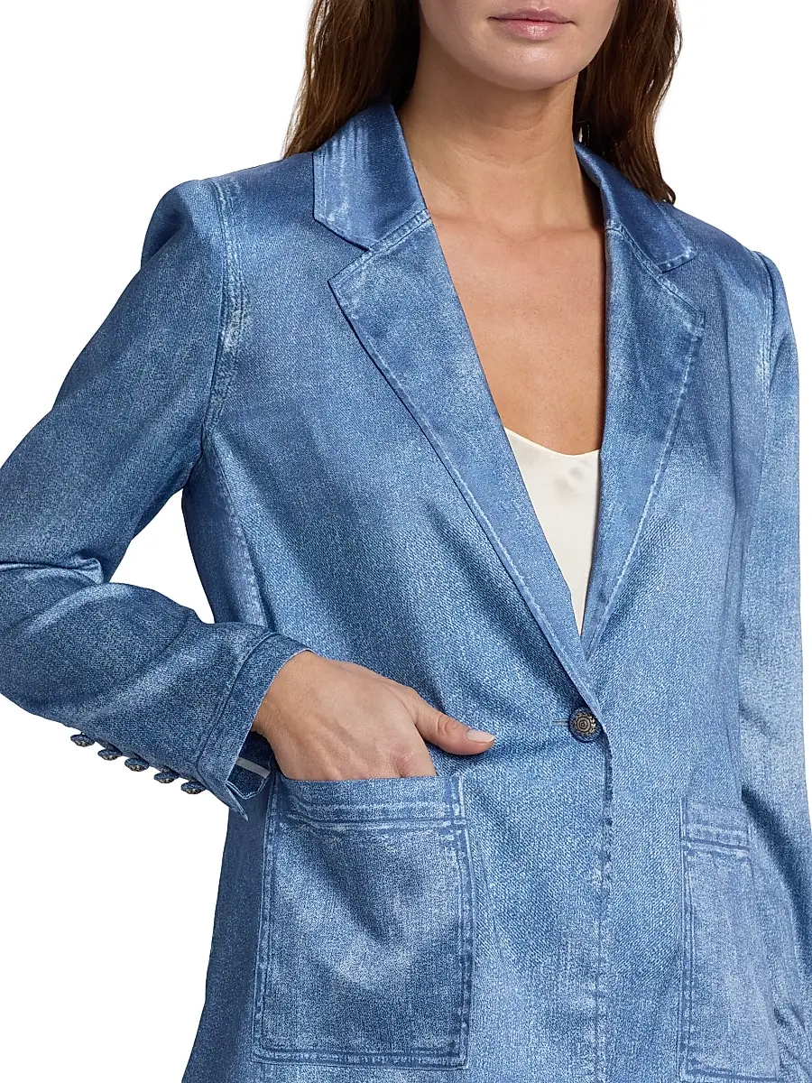 Kobi Halperin Women's Veronica Denim-Printed Satin Blazer | Thumbnail 6 Kobi Halperin Women's Veronica Denim-Printed Satin Blazer | Thumbnail 6