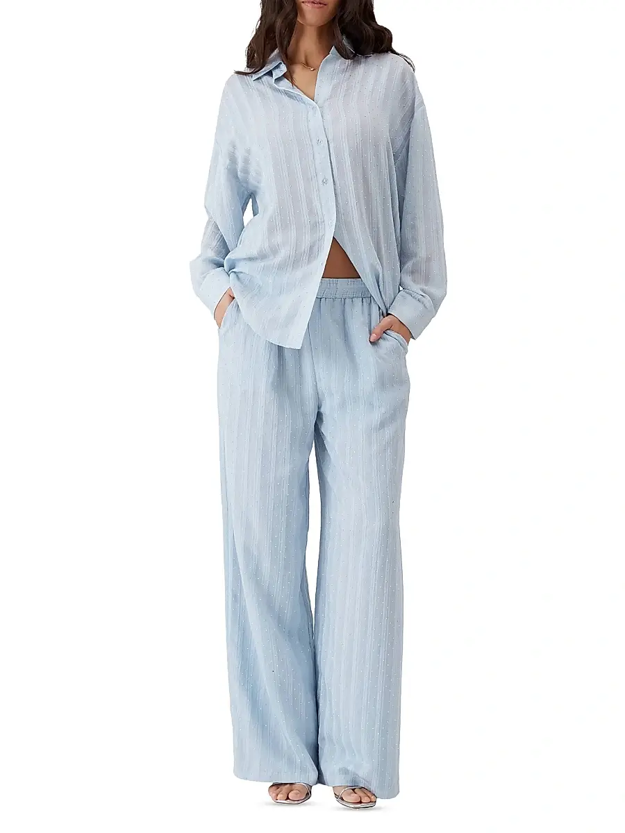 Melissa Odabash Women's Trisha Embellished Stripe Wide-Leg Pants | Thumbnail 2 Melissa Odabash Women's Trisha Embellished Stripe Wide-Leg Pants | Thumbnail 2