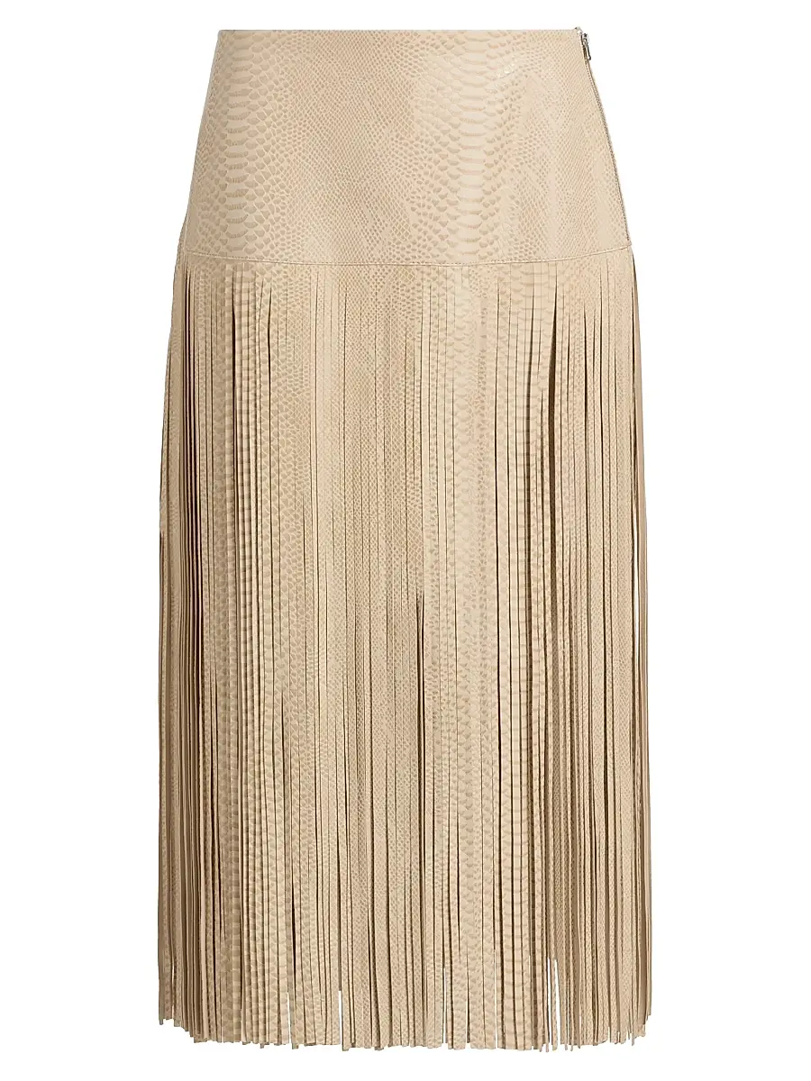Kobi Halperin Women's Parker Snakeskin-Print Leather Fringe Skirt