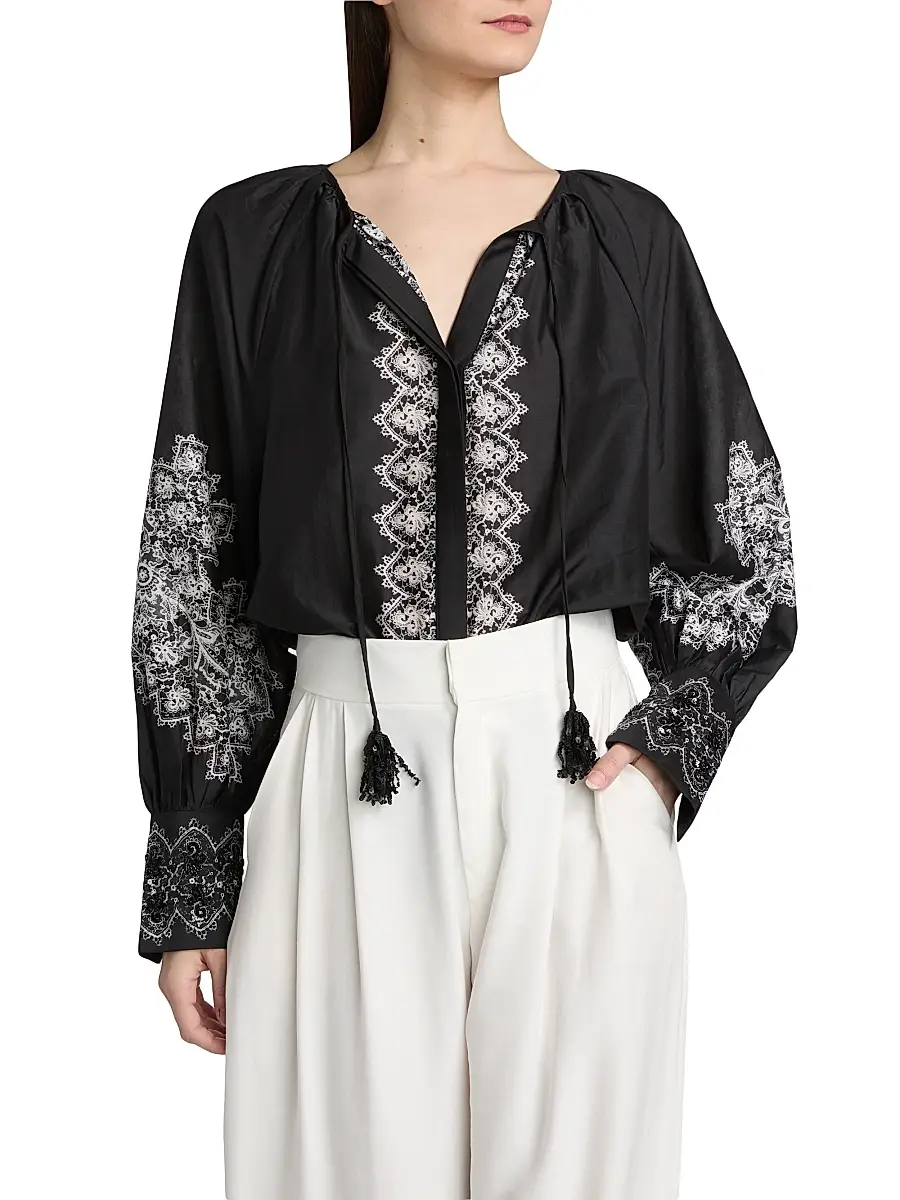 Kobi Halperin Women's Hope Lace Print Cotton-Silk Blouse | Thumbnail 3 Kobi Halperin Women's Hope Lace Print Cotton-Silk Blouse | Thumbnail 3