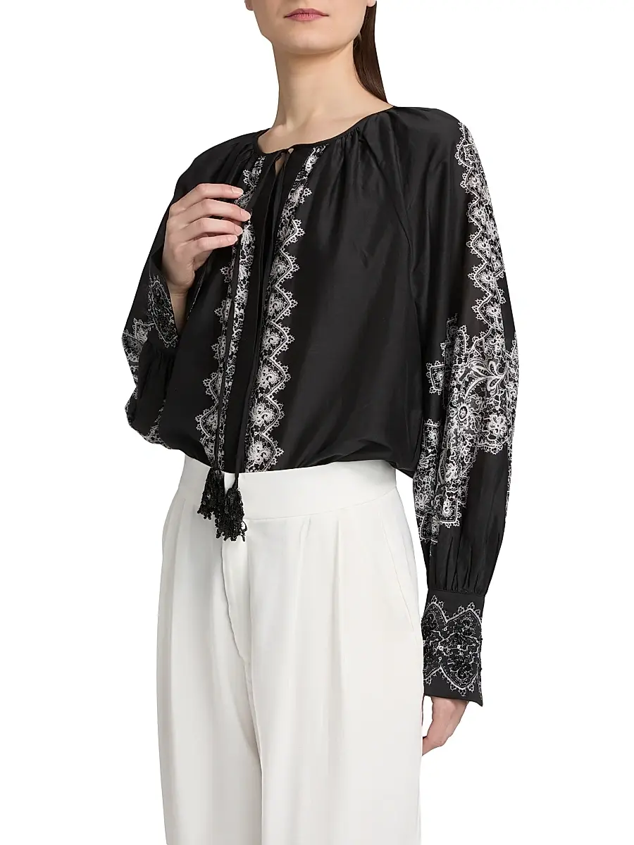 Kobi Halperin Women's Hope Lace Print Cotton-Silk Blouse | Thumbnail 4 Kobi Halperin Women's Hope Lace Print Cotton-Silk Blouse | Thumbnail 4