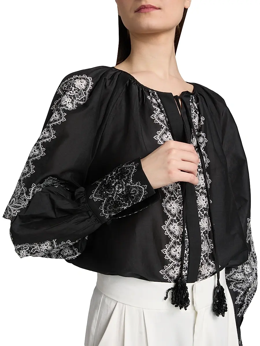 Kobi Halperin Women's Hope Lace Print Cotton-Silk Blouse | Thumbnail 6 Kobi Halperin Women's Hope Lace Print Cotton-Silk Blouse | Thumbnail 6