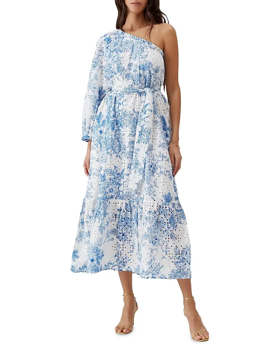 Melissa Odabash Women's Autumn Eyelet Toile One-Shoulder Midi-Dress | Thumbnail 2 Melissa Odabash Women's Autumn Eyelet Toile One-Shoulder Midi-Dress | Thumbnail 2