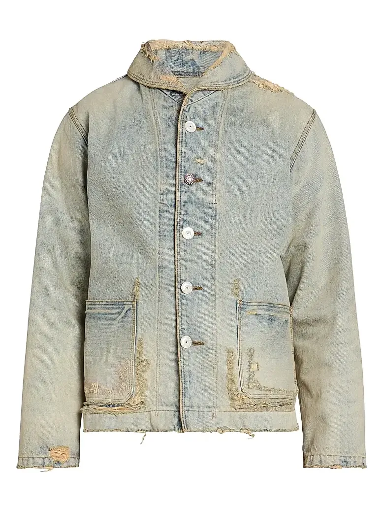 Men's Distressed Denim Shawl Chore Jacket