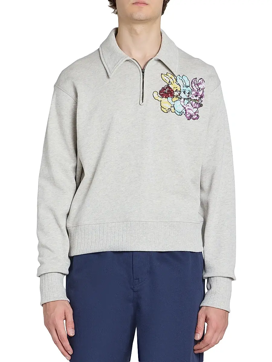 KENZO Men's Chapman Cartoon-Embroidered Half-Zip Sweatshirt | Thumbnail 3 KENZO Men's Chapman Cartoon-Embroidered Half-Zip Sweatshirt | Thumbnail 3