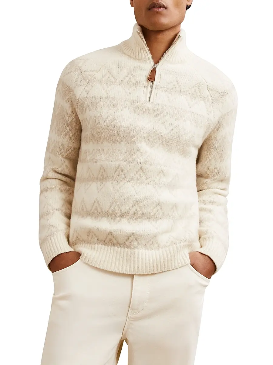 Reiss Men's Claus Fair Isle-Inspired Half-Zip Sweater | Thumbnail 3 Reiss Men's Claus Fair Isle-Inspired Half-Zip Sweater | Thumbnail 3