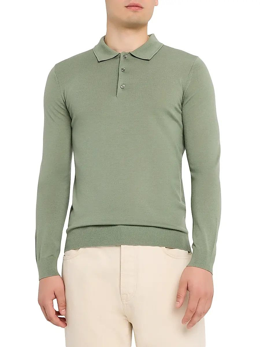 Reiss Men's Trafford Merino Wool Long-Sleeve Polo Shirt | Thumbnail 3 Reiss Men's Trafford Merino Wool Long-Sleeve Polo Shirt | Thumbnail 3