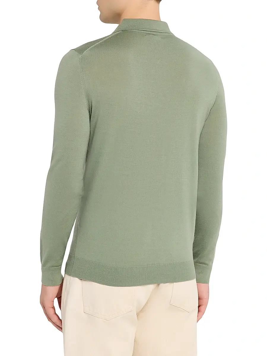 Reiss Men's Trafford Merino Wool Long-Sleeve Polo Shirt | Thumbnail 4 Reiss Men's Trafford Merino Wool Long-Sleeve Polo Shirt | Thumbnail 4