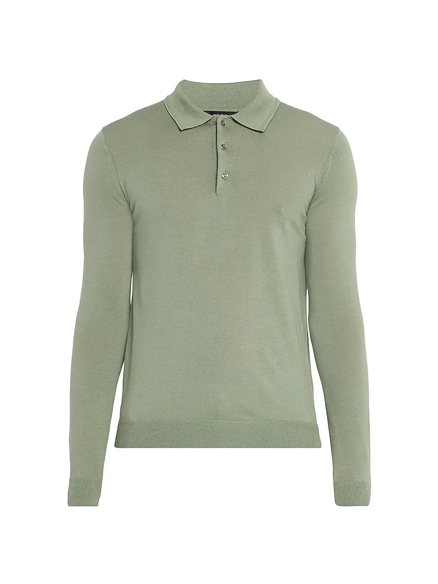 Reiss Men's Trafford Merino Wool Long-Sleeve Polo Shirt