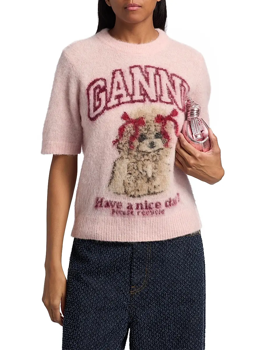 Ganni Women's Brushed Alpaca Graphic T-Shirt | Thumbnail 3